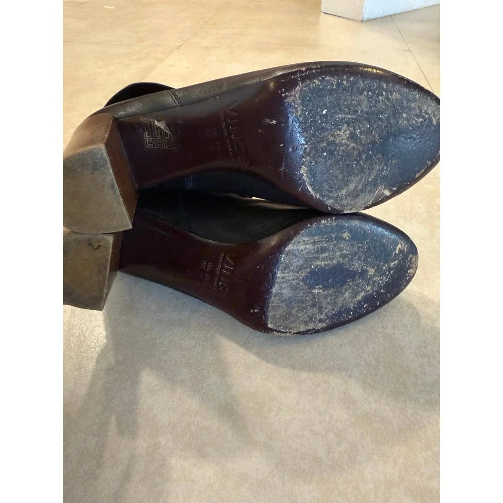 Vince Black Leather Slouchy Ankle‎ Boots Wood Block Heel Size 9.5B Italy